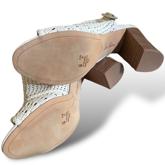 SAM EDELMAN “EVIE” 4”Leather Basket Weave Sandal Women’s 10 Neutral Ivor… - Picture 3 of 12